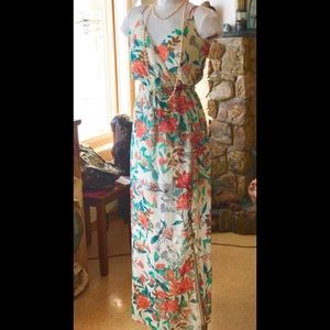 Guess Floral Chiffon Overlay Tie Waist Maxi NWT
